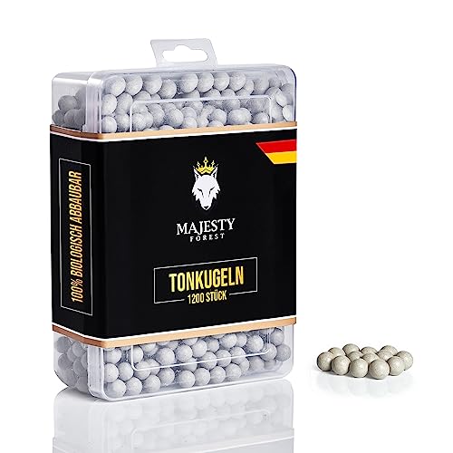 MAJESTY FOREST® Steinschleuder Munition in Aufbewahrungsbox - 500/1200 Stück - Biologisch abbaubare Tonkugeln in 9 mm als Schleudermunition für die Zwille (1200 Stück, Weiß) von MAJESTY FOREST