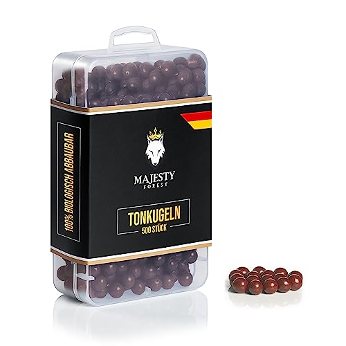 MAJESTY FOREST® Steinschleuder Munition in Aufbewahrungsbox - 500/1200 Stück - Biologisch abbaubare Tonkugeln in 9 mm als Schleudermunition für die Zwille (500 Stück, Rot) von MAJESTY FOREST