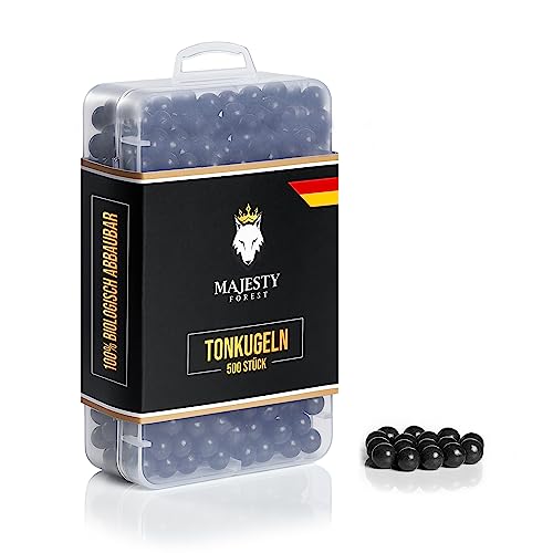 MAJESTY FOREST® Steinschleuder Munition in Aufbewahrungsbox - 500/1200 Stück - Biologisch abbaubare Tonkugeln in 9 mm als Schleudermunition für die Zwille (500 Stück, Schwarz) von MAJESTY FOREST