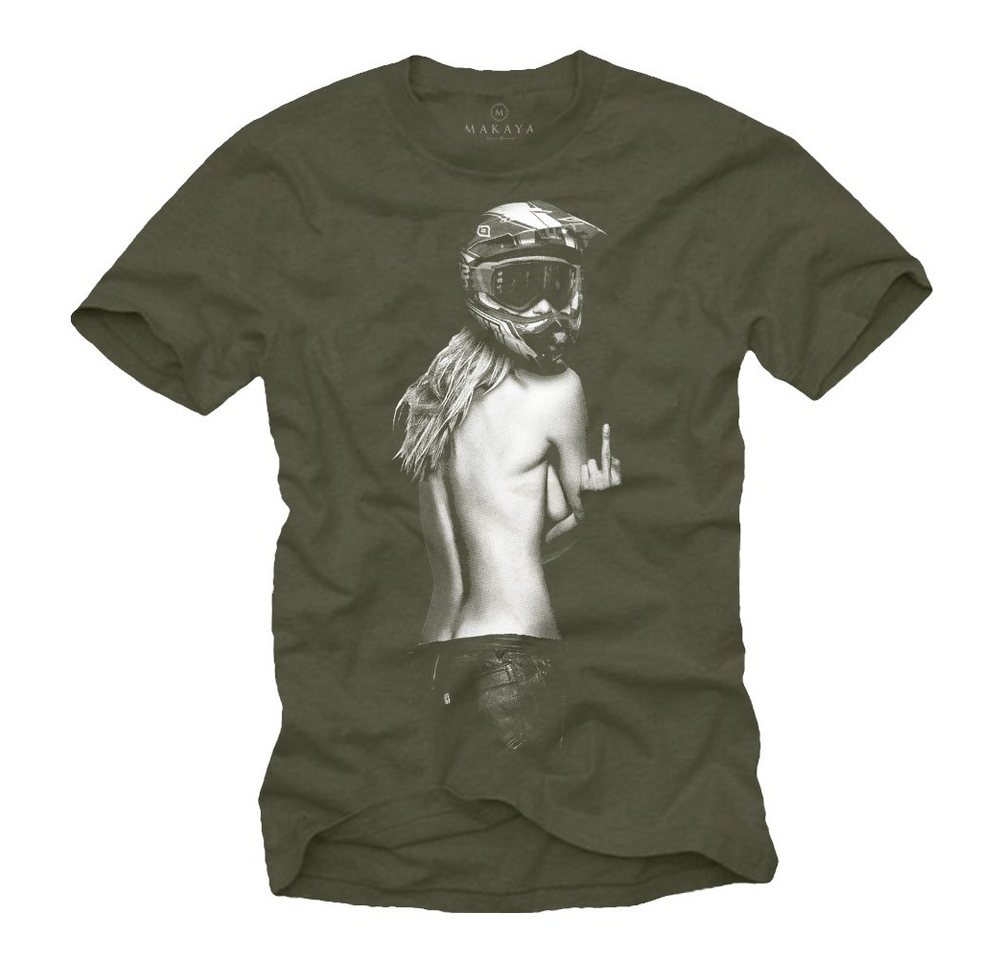 MAKAYA T-Shirt Herren Pin Up Motorrad Helm Motocross Motiv Aufdruck Biker Bekleidung mit Druck, aus Baumwolle von MAKAYA