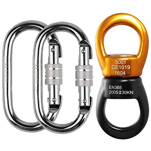 Sicherheit Aluminiumlegierung Dreieckiges Rotationsgerät Hängender Klettern Swivel Haken Zubehör 30KN 360 Grad Seil Swivel Connector für Klettern Hängematte und Swing Einstellung mit 2 Karabiner von MALAYAS