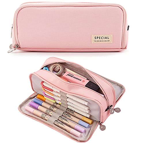 MAMUNU Federmäppchen Schlamppermäppchen 3 Fach Große Kapazität Federtasche Mädchen Teenager Damen JungePencil Case Stift-Etui für Schule & Büro (rosa) von MAMUNU