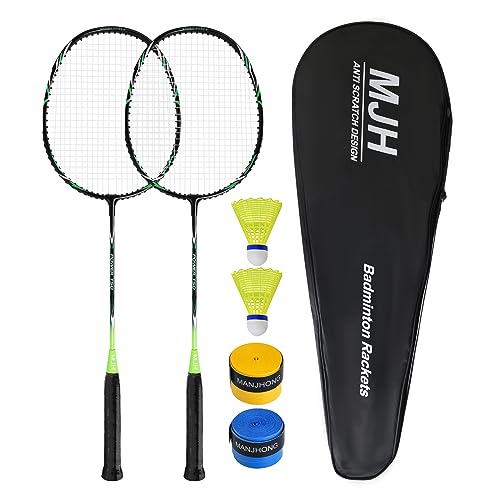 MANJHONG Badmintonschläger Set Federballschläger für Anfänger, Freizeit mit Federbälle, Griffbänder und Schlägertasche, Grün von MANJHONG