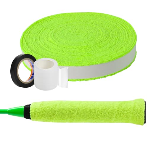 MANJHONG Towel Grip 10M Griffband Badmintonschläger Tennisschläger Overgrip Badminton Squash Griffbänder, 10M Hellgrün von MANJHONG