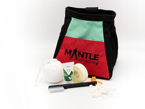 MANTLE climbing equipment Boulderbag-Set Atletico Mint/rot mit Chalkball, Tape, Handcreme & Boulderbrush von MANTLE climbing equipment