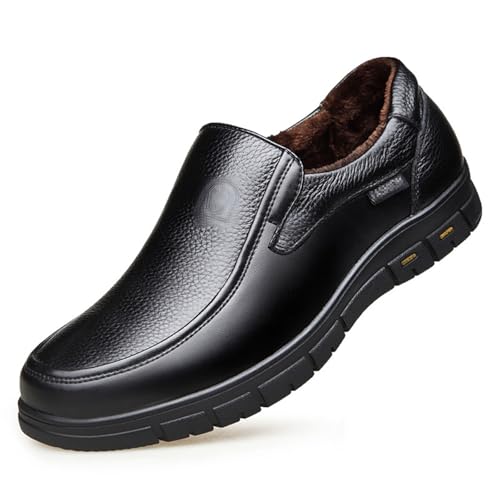 MANYUBEI Herren Lederschuhe, Samtfutter Slip-on Loafer Schuhe Winter Baumwollschuhe, Business Casual Flachkleid Schuhe Warmes Gehen, Bequeme, 39 EU,Black von MANYUBEI