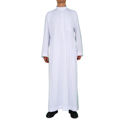 MANYUBEI Muslimische Robe Für Männer, Ethnische Kleidung Aus Dem Nahen Osten, Arabischer Stil Stehkragen Langes Hemd Dubai Islamisches Ramadan-Gebet Lockeres Kleid, Lounge-Roben,2XL,White von MANYUBEI