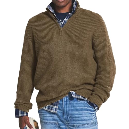 MAOAEAD Herren Kaschmir Business Casual Zipper Sweater Classic Herren Viertel Zip Up Pullover Herbst Lose Mock Neck Pullover, braun, Large von MAOAEAD