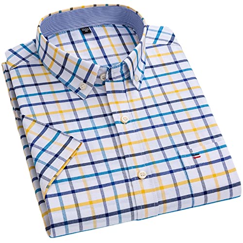 MAOAEAD Herren Oxford Kurzarm Hemd Sommer Casual Bequem Standard-Passform Button-Down Plaid Gestreifte Baumwollhemden (D505,39/M) von MAOAEAD
