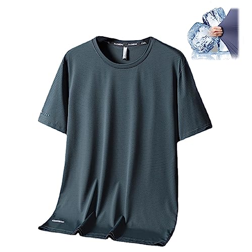 MAOAEAD Ice Silk Round Neck T-Shirt, Men's Summer Ice Silk Quick Drying Short Sleeve T-Shirt, Casual Stretch Breathable Thin Sports T Shirt (3XL(154-181Ib),Army Green) von MAOAEAD