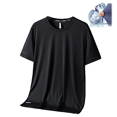 MAOAEAD Ice Silk Round Neck T-Shirt, Men's Summer Ice Silk Quick Drying Short Sleeve T-Shirt, Casual Stretch Breathable Thin Sports T Shirt (6XL(225-248Ib),Black) von MAOAEAD