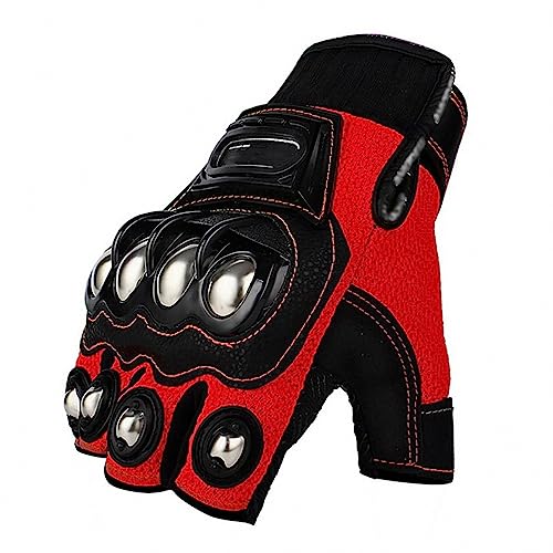 MAOTN Atmungsaktive Motorrad-Halbfingerhandschuhe für Herren, Anti-Fall-Motorrad-Schutzausrüstung mit Edelstahlschale, rutschfeste, verschleißfeste Outdoor-Motorradhandschuhe,Red,XL von MAOTN