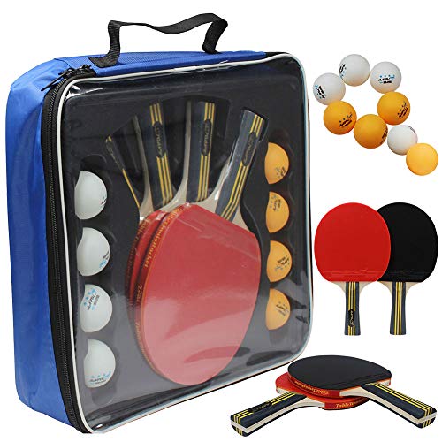 MAPOL Hochwertiges Ping Pong Paddel-Set – 4 professionelle Tischtennisschläger/Schläger – 8 hochwertige 3-Sterne-Bälle, tragbare Hülle inklusive von MAPOL