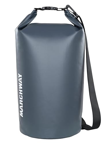 MARCHWAY, Schwimmender, wasserdichter Trockensack, 5 l, 10 l, 20 l, 30 l, 40 l, Roll-Top, Hält Ausrüstung trocken für Kajakfahren, Rafting, Schwimmen, Camping, Wandern, Strand, Angeln, Grau, 5 l von MARCHWAY
