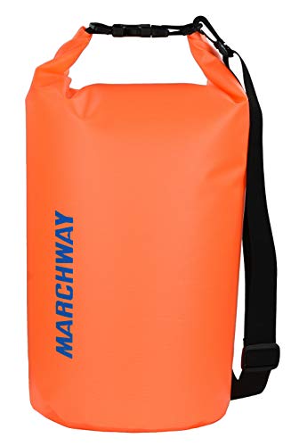 Schwimmender wasserdichter Dry Bag Rucksack, 5 l, 10 l, 20 l, 30 l, 40 l, Roll-Top, Trockensack für Marine Kanu Fluss, Kajakfahren, Rafting, Bootfahren, Schwimmen, Camping, Paddling (Orange, 10 l) von MARCHWAY