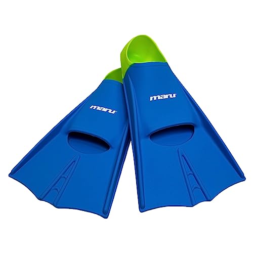 Maru Trainingsflossen, Silikon-Schwimmflossen für stärkeren, schnelleren Kick mit größerem Vortrieb, zum Training verwendet, Unisex-Schwimmflossen für Erwachsene und Kinder (Blau/Limette, Größe 5/7 von maru