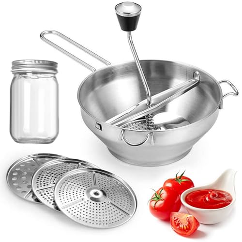 Passiergerät Edelstahl Passiermühle Mit 3 Stück Siebeinsatz,Marmelade Mühle Presse,Edelstahl Kartoffelpresse,Für Suppe Marmelade Brei Saucen - Passiersieb Zum Pürieren Abseihen Und Reiben von MASHUFAN-SHOP