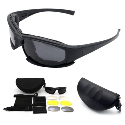 MASO-Brille mit polarisierten Gläsern, MASO X7, Armee-Sonnenbrille, militärische taktische Schutzbrille, 4-Linsen-Set, schwarzer Rahmen von MASO