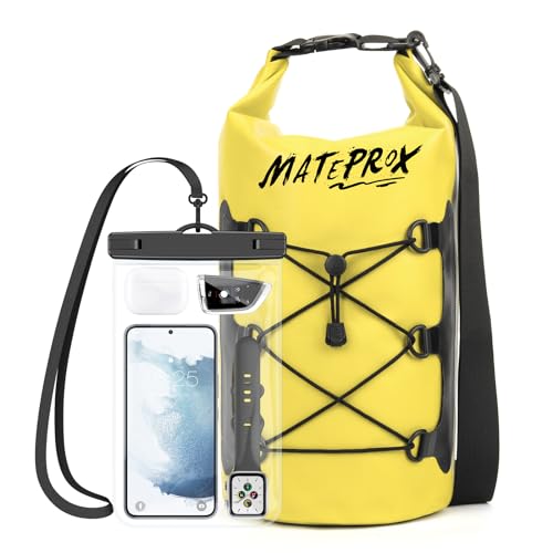 Dry Bag 5L/10L/20L-MATEPROX Wasserdichter Packsack mit Rollverschluss Robust und Langlebig Trockener Beutel Sack wasserdichte Tasche Perfekt für Schwimmen, Bootfahren, Rafting/Camping-10L Gelb von MATEPROX