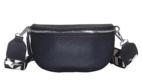 Bauchtasche Damen stylisch Umhängetasche Hüfttasche Bodybag Gürtel Crossbody Bag Schultertasche mit Verstellbaren Gurt 25 (Schwarz, M / 28 x 18 x 9 cm) von MATY FASHION