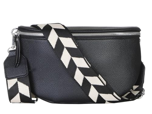 Bauchtasche Damen stylisch Umhängetasche Hüfttasche Bodybag Gürtel Crossbody Bag Schultertasche mit Verstellbaren Gurt 25 (Schwarz, S / 23 x 14 x 7 cm) von MATY FASHION