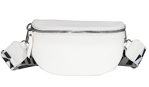 Bauchtasche Damen stylisch Umhängetasche Hüfttasche Bodybag Gürtel Crossbody Bag Schultertasche mit Verstellbaren Gurt 25 (Weiß, M / 28 x 18 x 9 cm) von MATY FASHION
