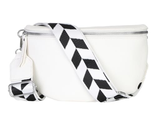 Bauchtasche Damen stylisch Umhängetasche Hüfttasche Bodybag Gürtel Crossbody Bag Schultertasche mit Verstellbaren Gurt 25 (Weiß, S / 23 x 14 x 7 cm) von MATY FASHION