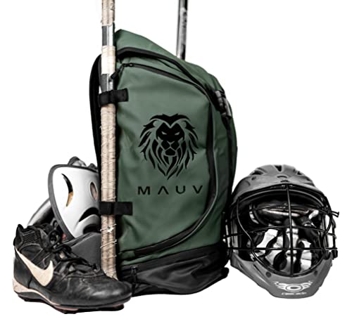 MAUV Lacrosse-Rucksack für alle Lacrosse- oder Feldhockey-Ausrüstungen, mit zwei Stockhaltern und separatem Stollenfach, Armeegrün von MAUV