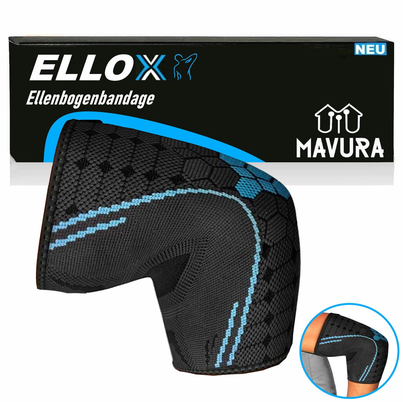 MAVURA Ellenbogenbandage ELLOX Hochwertige Ellbogenbandage Tennisarm Golfarm Stütze Sport, Fitness Ellenbogen Ellbogen Bandage Ellenbogenschoner Ellenbogenstütze von MAVURA