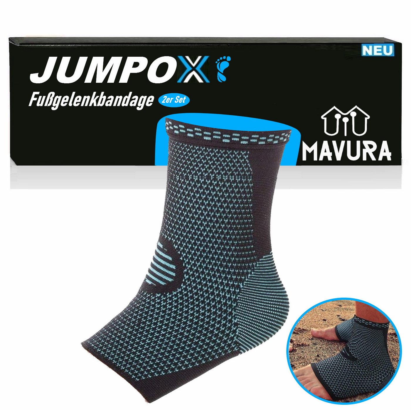 MAVURA Fußgelenkbandage JUMPOX Sprunggelenkbandage Knöchelbandage Sport Fußgelenk Bandage, Fußgelenkstütze Fußbandage [2er Set für links & rechts] von MAVURA