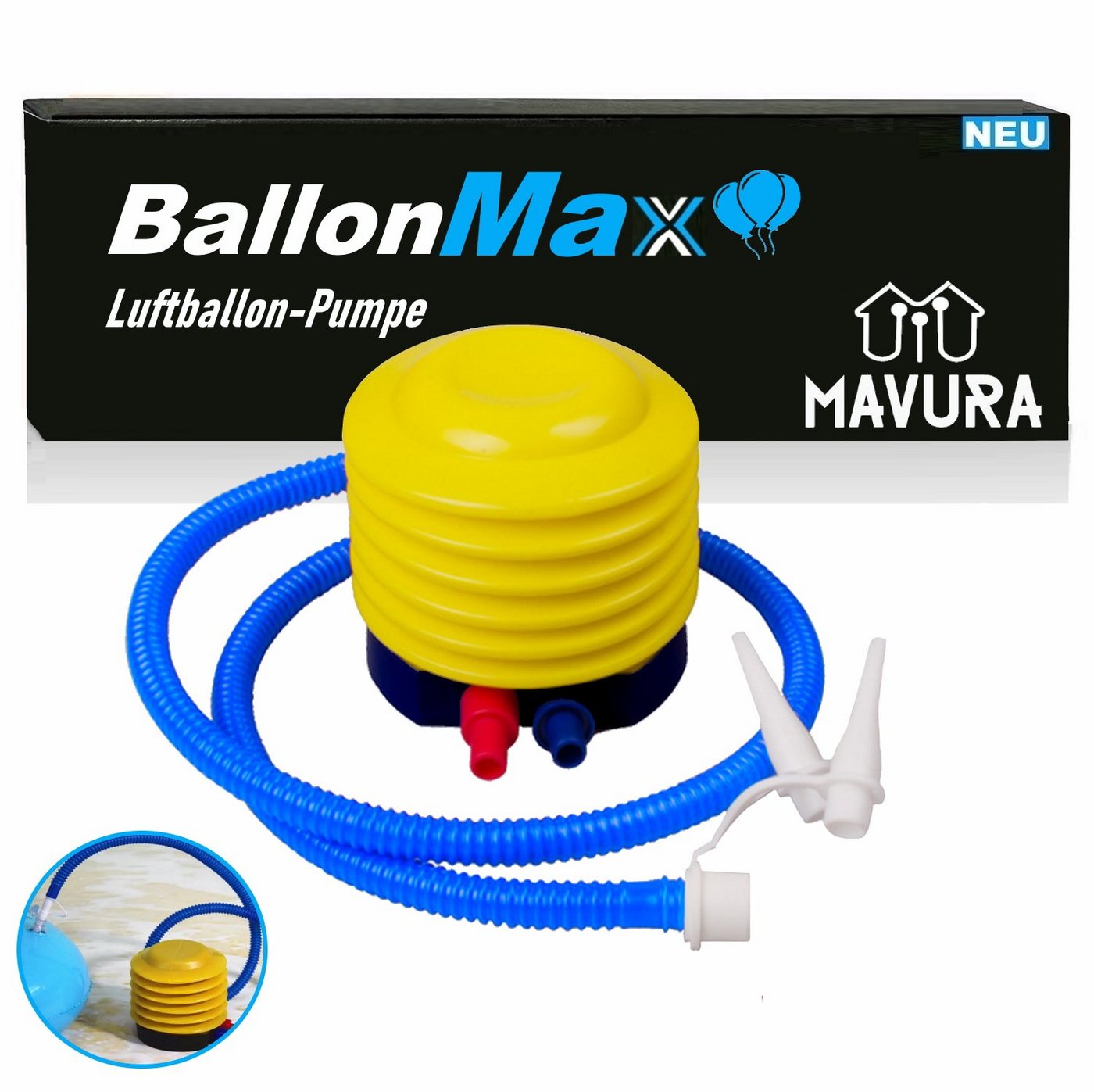 MAVURA Fußpumpe BallonMax Fuß Pumpe Luftpumpe Tretpumpe Blasebalg, für Luftballon Luftmatratze Sporgeräte & mehr von MAVURA