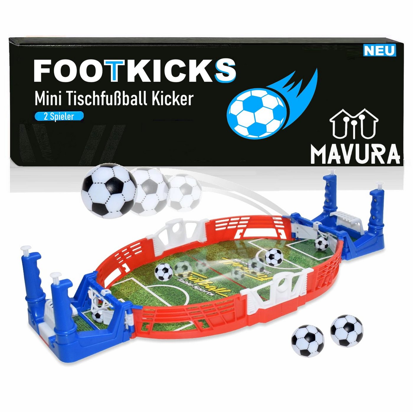 MAVURA Mini-Tischkicker FOOTKICKS Mini Fußball Tischkicker Duell Kicker Tisch Flipper, Tischfußball Fußballtisch klein von MAVURA