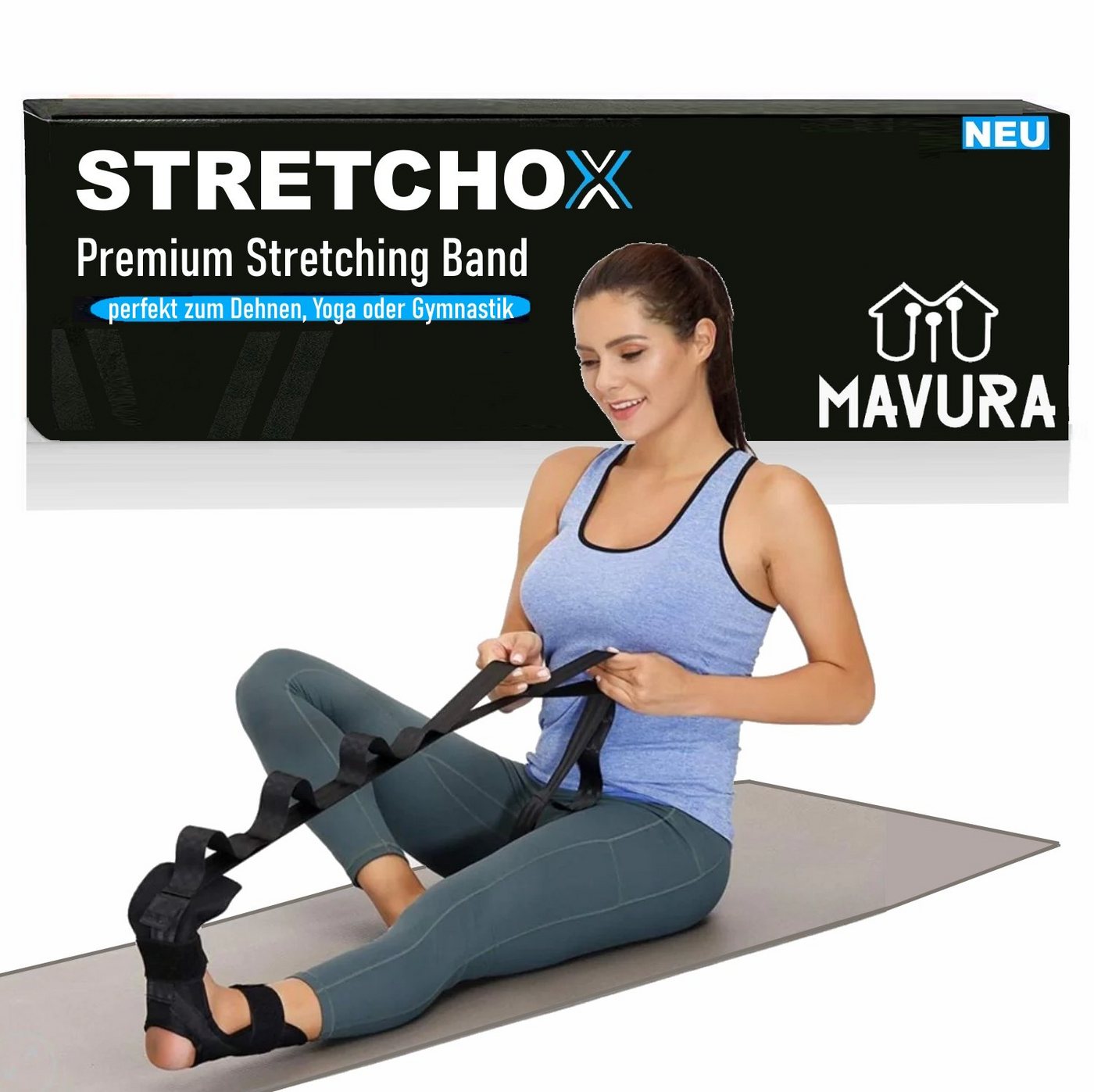 MAVURA Stretchband STRETCHOX Premium Stretch Band Yoga Fitness Bein Fuß Dehnung Gurt, Stretching Belt Bänderdehnung Beintraining von MAVURA