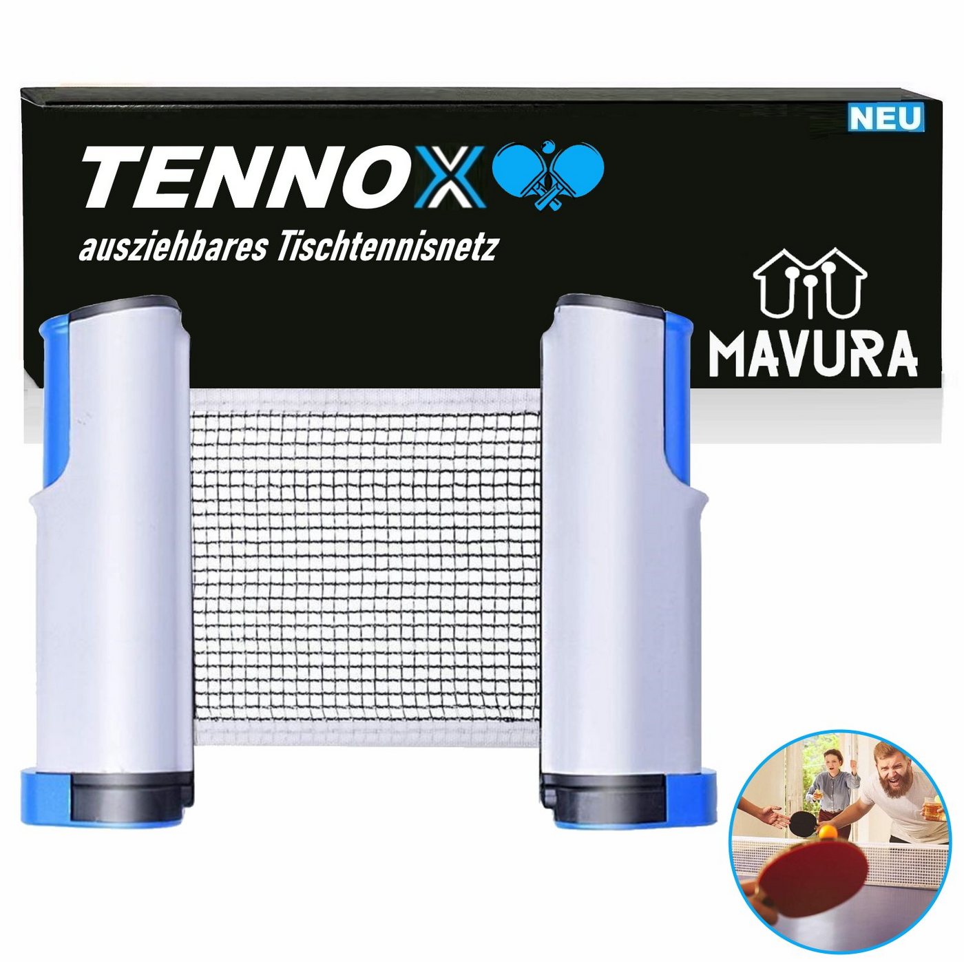 MAVURA Tischtennisnetz TENNOX ausziehbares Tischtennis Netz für jeden Tisch, Indoor & Outdoor tragbar Ping Pong Netzgarnitur von MAVURA