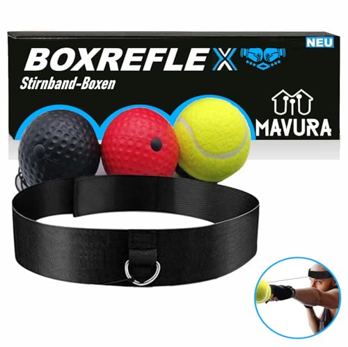 MSPORTS Box Reflexball Stirnband Ball Boxen Reaktionsball Set 3 Bälle Fight Reflex Boxing Kopfband für Speed Training Punch Sport Übung von MAVURA