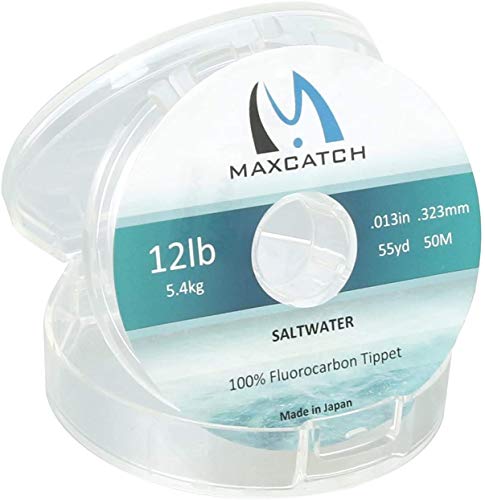 MAXIMUMCATCH Fliegenfischen Fluorocarbon Tippet Vorfachmaterial für Salzwasser oder Süßwasser, 50M 55yards 0X-6X, transparent, unsichtbar im Wasser (12lb, 50M, Salzwasser Fluorocarbon Tippet) von MAXIMUMCATCH