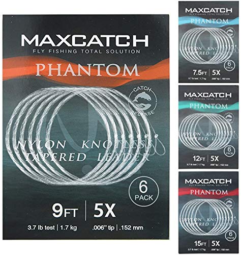 MAXIMUMCATCH Fliegenvorfach mit Schlaufe transparent Tapered Leader 5 Pack 7,5/9/12/15ft, 0X-7X (15ft, 4X (5 Stück)) von MAXIMUMCATCH