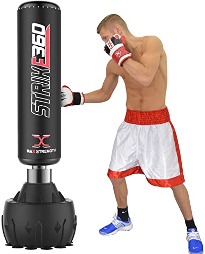 MAXSTRENGTH® Freistehender Boxsack, Sandsack, stehend, robust, für Boxen, Kickboxen, gemischte Kampfkünste (MMA), mit 6 Füßen von MAXSTRENGTH