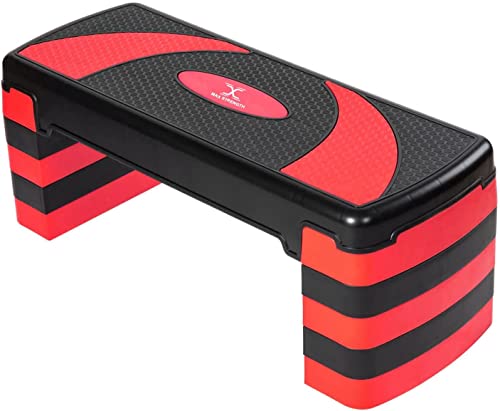 MAXSTRENGTH Aerobic-Trainings-Stepper 5 verstellbare Stufen, ideal für Zuhause, Fitnessstudio, Workout, Cardio, Yoga, Rot von MAXSTRENGTH