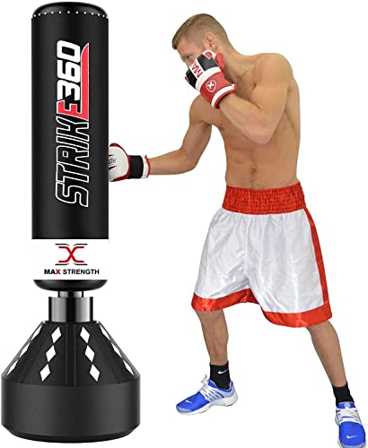MaxStrength Freistehender Boxsack, Kickboxen, Training, schweres Boxen, MMA, Kampfsport, mit starkem Saugfuß, Dummy-Ausrüstung (schwarz/weiß, Strike 360) von MAXSTRENGTH