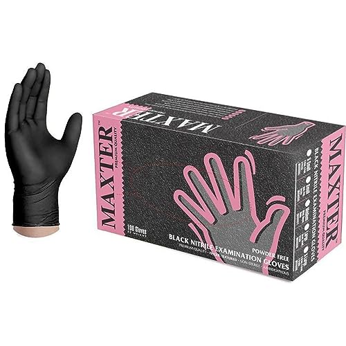 MAXTER Handschuhe – Untersuchungshandschuhe aus NITRIL – nicht gepudert – Schwarz – Größe M von MAXTER