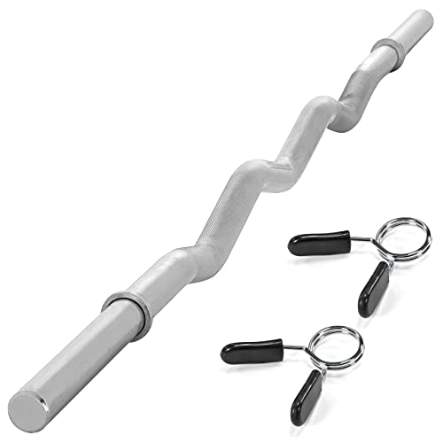 MAXXIVA Curlstange 120 cm Krafttraining Zugstange silber verchromt Workout Bodybuilding Fitness Federverschluss Gewichtheben von MAXXIVA