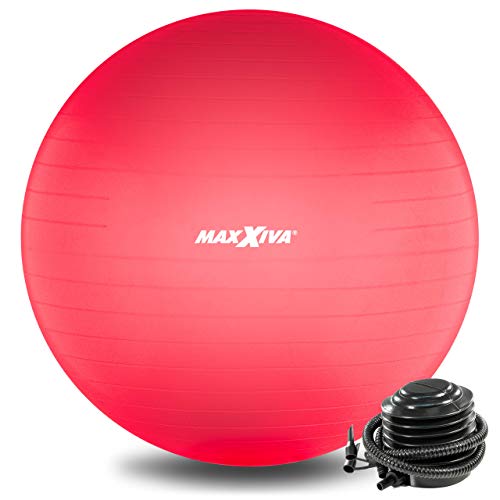 MMAXXIVA® Gymnastikball rot 75 cm Anti-Burst mit Luftpumpe bis 250 kg hautfreundlicher Sitzball Reha Hometraining Balanceball Yoga Pilates Sport Fitnessball (75 cm, Rot) von MAXXIVA