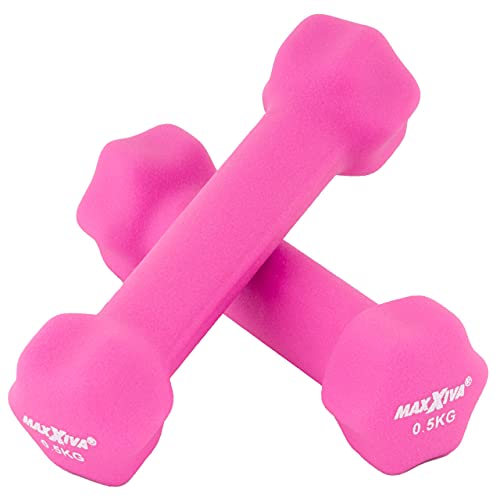 MAXXIVA Hantelset pink Neopren 2 x 0,5 kg Gymnastikhanteln Kurzhanteln für Krafttraining Workout Kraftübungen Bodybuilding Fitness-Zubehör Reha Pilates von MAXXIVA