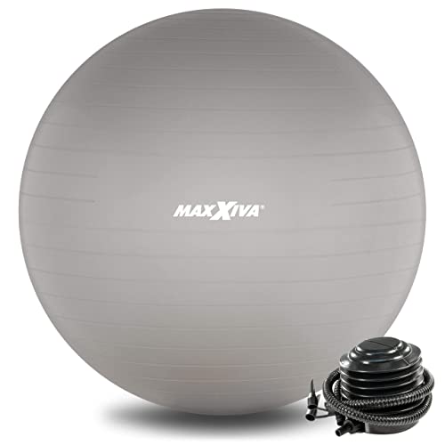 MAXXIVA Gymnastikball 55 cm Anti-Burst mit Luftpumpe bis 250 kg hautfreundlicher Sitzball Reha Hometraining Balanceball Yoga Pilates Sport Fitnessball (55 cm, Silber) von MAXXIVA