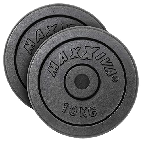 MAXXIVA Hantelscheiben 2er Set Gewichtsplatte je 10 kg 100% Gusseisen schwarz 20 kg Fitness Krafttraining Bodybuilding Workout Gewichtheben Reha von MAXXIVA