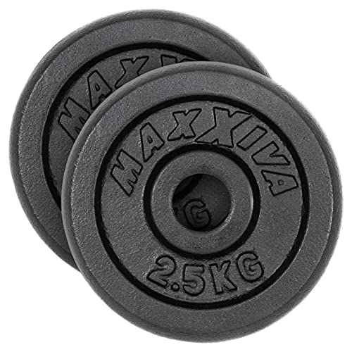 MAXXIVA Hantelscheiben 2er Set Gewichtsplatte je 2,5 kg 100% Gusseisen schwarz 5 kg Fitness Krafttraining Bodybuilding Workout Gewichtheben Reha von MAXXIVA