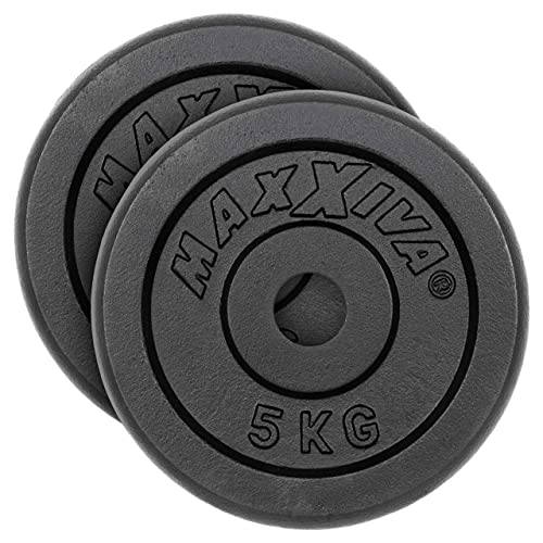 MAXXIVA Hantelscheiben 2er Set Gewichtsplatte je 5 kg 100% Gusseisen schwarz 10 kg Fitness Krafttraining Bodybuilding Workout Gewichtheben Reha von MAXXIVA