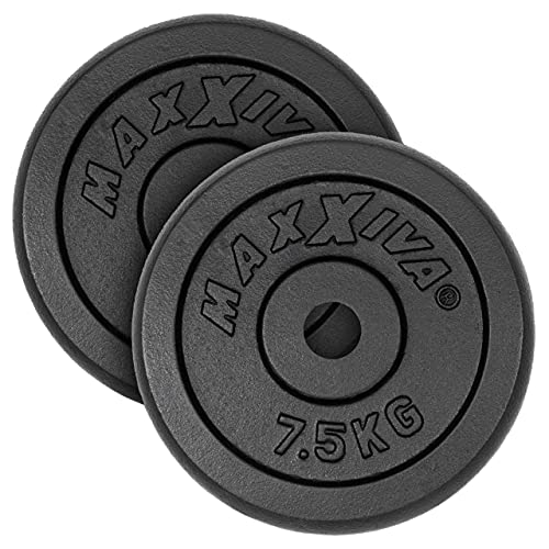 MAXXIVA Hantelscheiben 2er Set Gewichtsplatte je 7,5 kg Gusseisen schwarz 15 kg Fitness Krafttraining Bodybuilding Workout Gewichtheben Reha von MAXXIVA