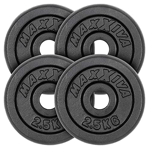 MAXXIVA Hantelscheiben 4er Set Gewichtsplatte je 2,5 kg Gusseisen schwarz 10 kg Fitness Krafttraining Bodybuilding Workout Gewichtheben Reha von MAXXIVA